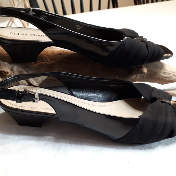 Ellen Tracy Black Low Heel Open Toe Sling Back - Picture 4 of 10